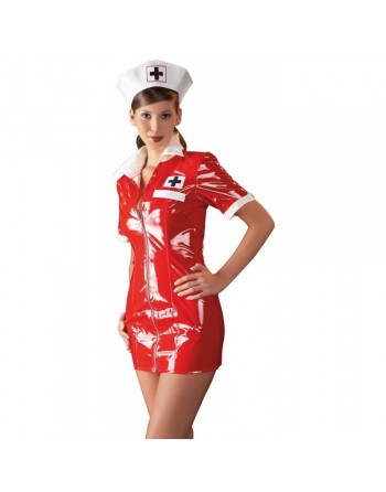 Tenue Rouge en Vinyle Look Infirmiere - M