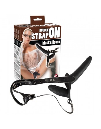 Double gode ceinture noir en silicone