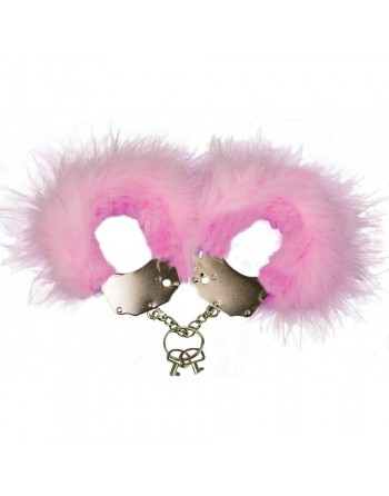 Menottes métal et plumes Rose