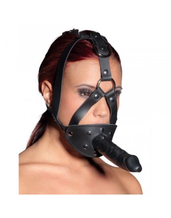 Gode et baillon avec harnais facial en cuir