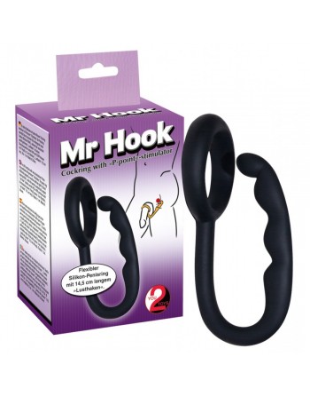 Cockring et stimulateur anal noir en silicone Mr Hook