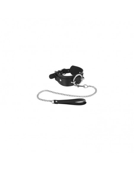 Collier noir anneau et laisse Fétish Tentation