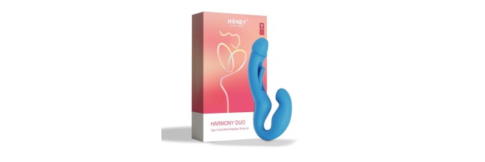 Harmony Duo Strap on vibrant avec tapotage - Bleu