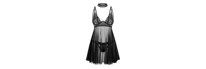 Donarella babydoll et String - Noire - NP