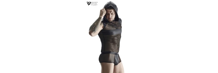 T-shirt à capuche wetlook et mesh - Regnes