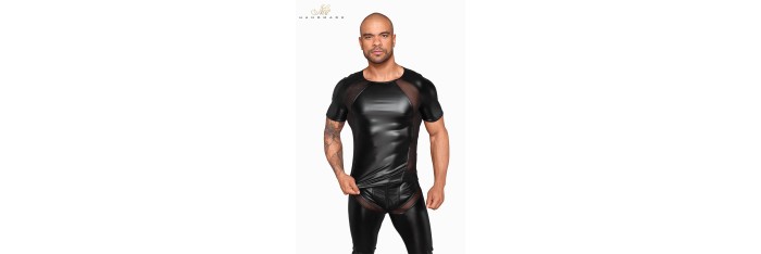 T-shirt wetlook et filet H056
