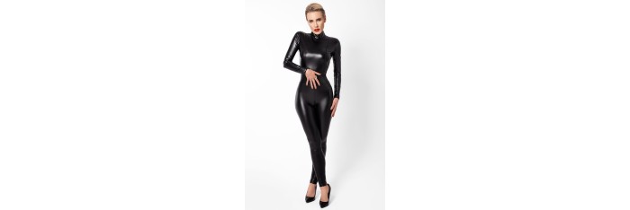 Combinaison intégrale Caged avec anneaux F319 wetlook