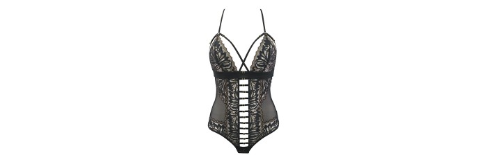 Body string tulle et dentelle noir V-10100 - Axami
