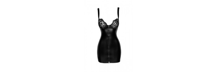 F254 Mini-robe Powerwetlook avec poitrine en dentelle et fermeture éclair à 2 sens