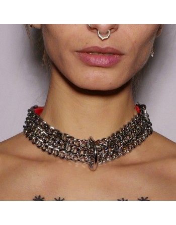 Collier Chaines cuir rouge