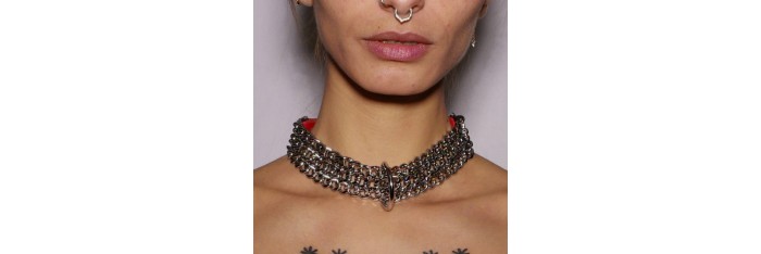 Collier Chaines cuir rouge