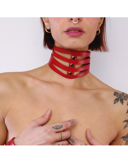 Collier découpé en cuir Rouge
