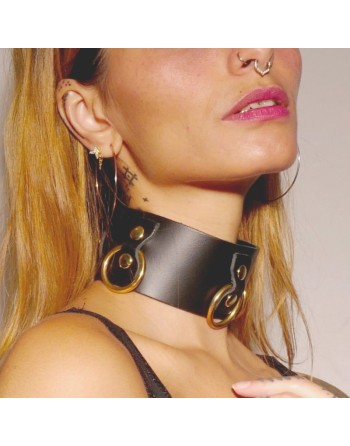 Collier en cuir Collection Anneaux NOIR  GOLD