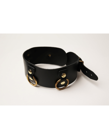 Collier en cuir Collection Anneaux NOIR  GOLD