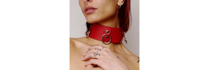 Collier en cuir Collection Anneaux Rouge