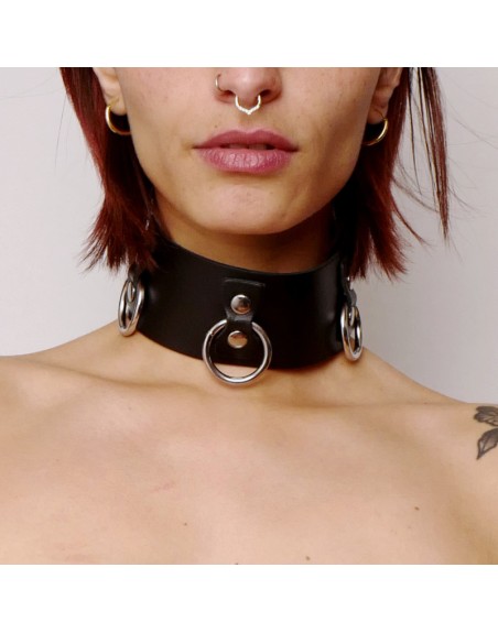Collier en cuir Collection Anneaux Noir