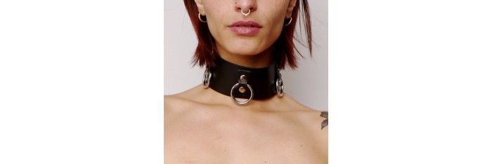 Collier en cuir Collection Anneaux Noir