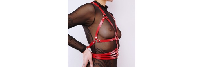 Harnais de buste en cuir avec ceinture Rouge
