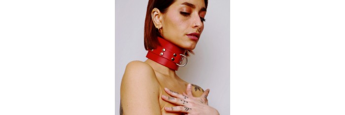 Choker minerve en cuir épais Rouge