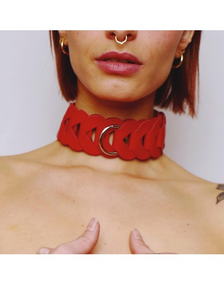 Collier en cuir tressé Rouge