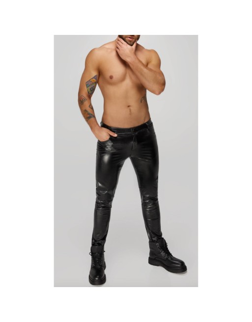 H067 Pantalon long en wetlook serpent avec poches arrière