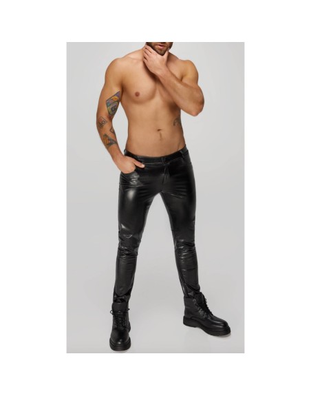 H067 Pantalon long en wetlook serpent avec poches arrière