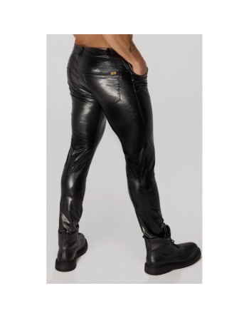 H067 Pantalon long en wetlook serpent avec poches arrière