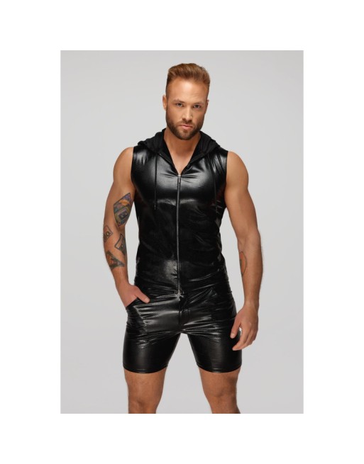 H066 Top zippé sans manches à capuche transparente, aspect serpent 