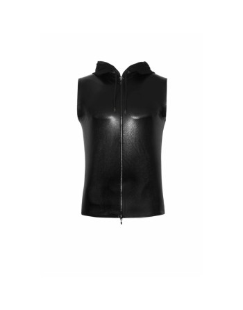 H066 Top zippé sans manches à capuche transparente, aspect serpent 