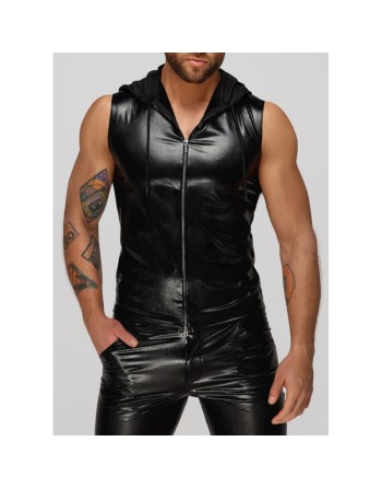 H066 Top zippé sans manches à capuche transparente, aspect serpent 