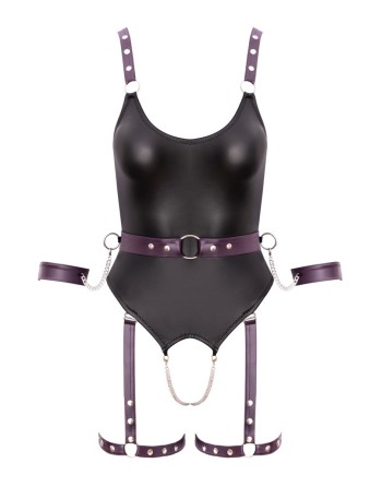 Body à jarretelles ouvert avec menottes - Cottelli Bondage