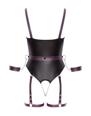 Body à jarretelles ouvert avec menottes - Cottelli Bondage