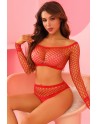 Ensemble lingerie 2 pièces en résille rouge - J Lingerie