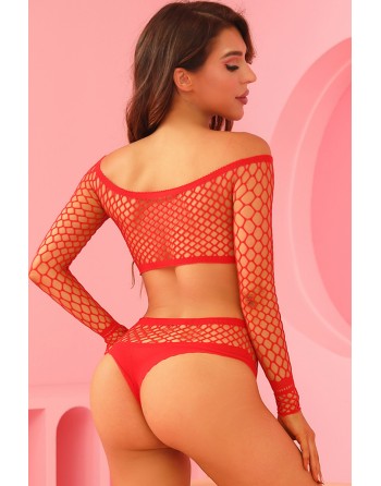 Ensemble lingerie 2 pièces en résille rouge - J Lingerie