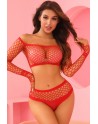 Ensemble lingerie 2 pièces en résille rouge - J Lingerie