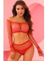 Ensemble lingerie 2 pièces en résille rouge - J Lingerie