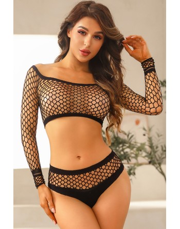 Ensemble lingerie 2 pièces en résille noire - J Lingerie