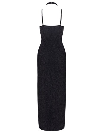Robe longue à décolleté plongeant noire argentée - Cottelli PARTY